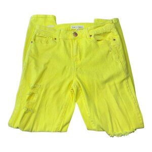 Almost Famous Jeans Denim Neon Yellow Skinny Distressed Juniors Size 5